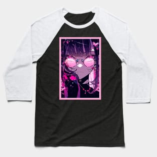 Aesthetic Anime Girl Pink Rosa Black | Quality Aesthetic Anime Design | Chibi Manga Anime Art Baseball T-Shirt